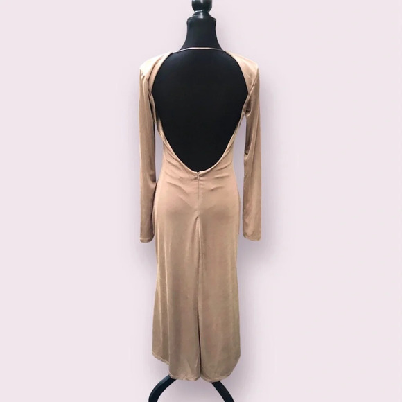Jason Wu Engracia Long Sleeve Backless Plunge Midi Dress Tan Size Medium Sexy - Picture 6 of 14